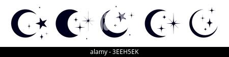 Half moon with stars set Stock Vector