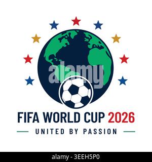 FIFA World Cup 2026 global football logo featuring earth and unity concept Stock Vector