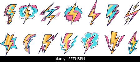 Cartoon lightning bolt set Stock Vector