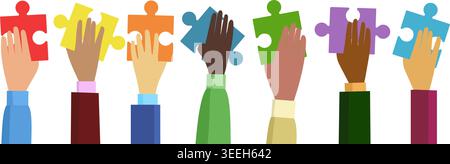 Human hands with puzzles Stock Vector