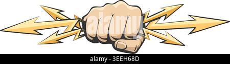 Male fist holds lightnings Stock Vector