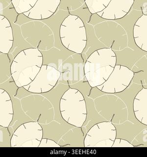 Minimalist lunaria annua seamless pattern in sage green and cream for eco friendly packaging and natural textile design. Vector illustration Stock Vector