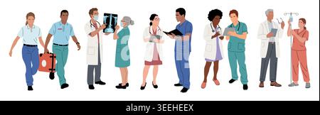 Medical staff walk together, united in purpose Stock Vector