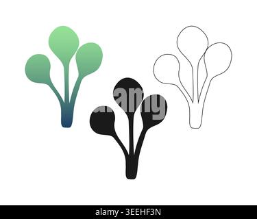 Hand drawn doodle bubble algae silhouettes set with black icon, line art and emerald-to-navy gradient for whimsical spa branding, marine logo design a Stock Vector