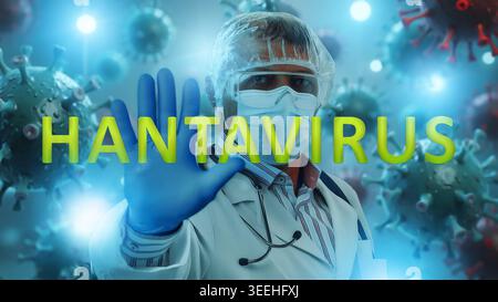 Researcher studies hantavirus in a laboratory setting during a health crisis Stock Photo