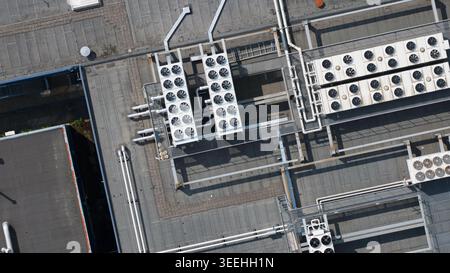 Large scale commercial data center with HVAC, cooling, ventilation, colocation, big data processing, and machine learning infrastructure. Stock Photo