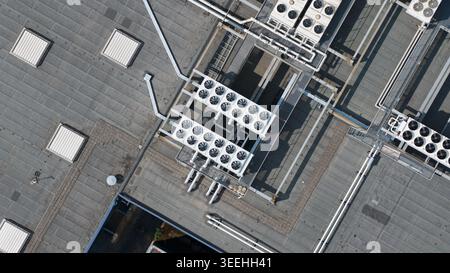 Large scale commercial data center with HVAC, cooling, ventilation, colocation, big data processing, and machine learning infrastructure. Stock Photo