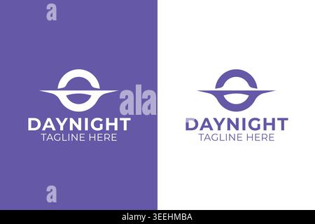 Minimalist Day Night Sun and Horizon Logo Design Stock Vector