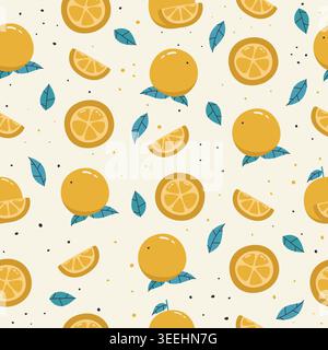 Citrus fruit seamless pattern with flat design illustration on white, ideal for fabric and summer designs. Stock Vector
