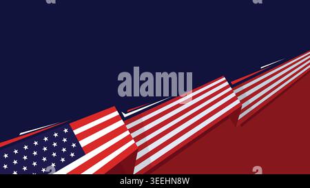 Abstract geometric wavy America flag horizontal background with some copy space on dark blue backdrop, ideal for event celebrations, campaigns. Stock Vector