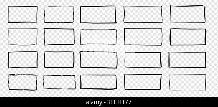Handwriting square and rectangle frames. Hand drawn simple rubber stamp imprint. Doodle box or border brush illustration isolated on white background. Stock Vector