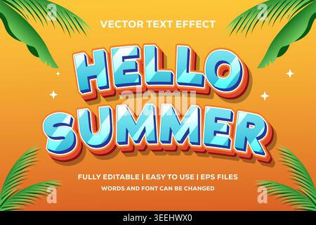 hello summer vector text effect, fully editable and easy to use Stock Vector
