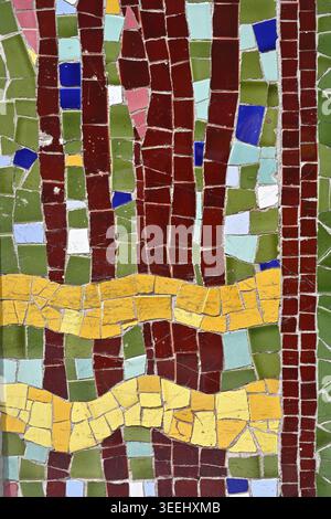Abstract ceramic tile mosaic, part of art nouveau decorations on building, Nice France Stock Photo