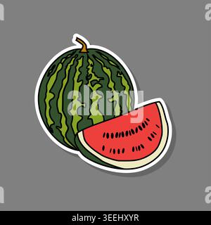 Illustration on fruit theme from set juicy delicious watermelon of various sizes, fruit watermelon consisting of juicy organic food, collection waterm Stock Vector