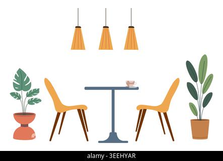 Minimalist cafe corner with cozy chairs and table Stock Vector