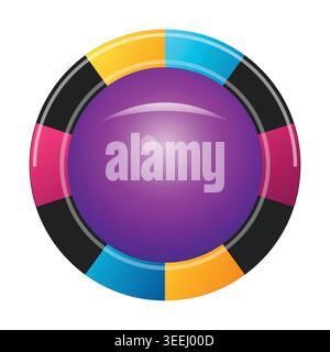 Elevate your design with this glossy purple 3D orb! 🟣 Encircled by a vibrant, multi-colored ring, it’s a perfect futuristic icon for modern UI and te Stock Vector