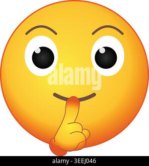 Keep it a secret! 🤫 This classic "shushing" face emoji with a finger to the lips is perfect for sharing surprises, quiet moments, and top-secret news Stock Vector
