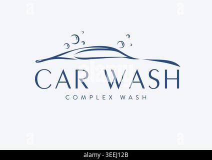 Car wash complex silhouette label with inscription drawing with blue on light background Stock Vector