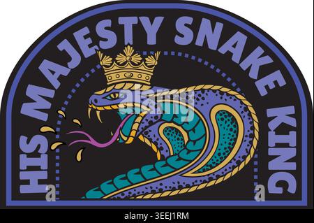 His Majesty Snake King – Crowned Royal Cobra Badge. Tattoo style. Stock Vector