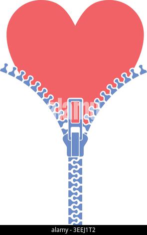 Red Heart with Zipper – Love and Emotion Concept Stock Vector