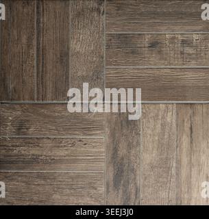 Porcelain stoneware square tiles with wood effect. Samples for interiors or exterior. Background and texture. Stock Photo