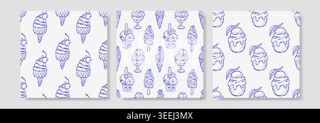 Delicate blue patterns with ice cream. Ideal for textiles, packaging Stock Vector