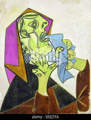 Weeping womans head with handkerchief (III) postscript to "Guernica", Oil on Canvas , 1937, by the Spanish artist, Pablo Picasso 1881-1973. Stock Photo
