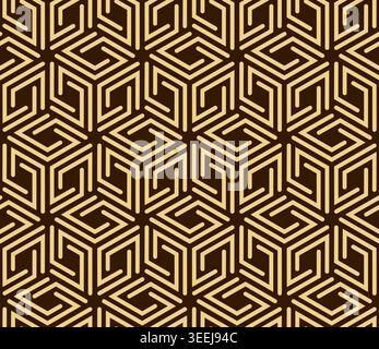 Abstract geometric pattern with stripes, lines. Seamless vector background. Gold and dark brown ornament. Simple lattice graphic design Stock Vector