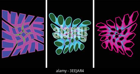 Vibrant abstract art with geometric shapes on black background Stock Vector