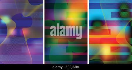 Vibrant abstract art with colorful patterns and shapes in a triptych composition Stock Vector