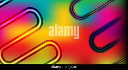 Vibrant rainbow colored paper clips on gradient background Stock Vector