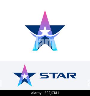 Star shaped colorful letter A logos. Gradient swoosh and geometric star icons. Stock Vector
