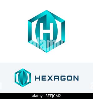 Gradient hexagon icons with letter h. Hexagonal logos for technology, science, engineering, cryptocurrencies. Stock Vector