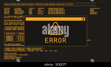 Retro monochrome amber error message window Stock Vector