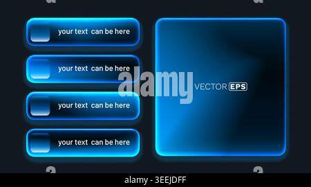 Abstract blue glowing UI elements, buttons, and a data frame for modern design. Vector illustration. Stock Vector