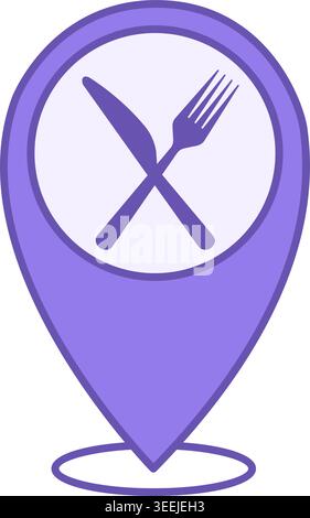 Colored Restaurant Location Icon. Vector Drawing. Geolocation, Fork and Knife. Place To Eat Stock Vector