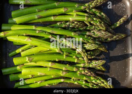 Close up of cooked Green asparagus tips Stock Photo