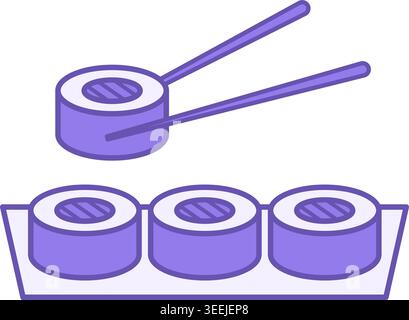 Colored Sushi Icon. Vector Drawing. Rice Dish With Various Seafood. Chopsticks. Healthy Eating. Meal Concept Stock Vector