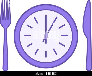 Colored Lunch Icon. Vector Drawing. Clock, Fork, and Knife. Lunch Time. Meal Concept Stock Vector