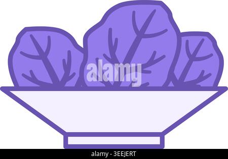 Colored Salad Icon. Vector Drawing. Salad Leaves on Plate. Natural and Organic Food. Vegetarianism. Meal Concept Stock Vector