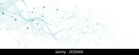 Geometric abstract background with connected line and dots. Structure molecule and communication. Big Data Visualization. Medical, technology, science Stock Vector