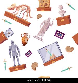 Museum pattern. seamless background with museum exhibits Stock Vector