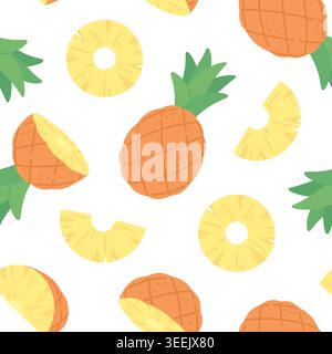 Cartoon pineapple seamless pattern. Bright juicy tropical backdrop, summer vibe print for fabric, wallpaper, wrapping. Fruit racy vector background Stock Vector