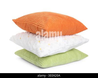 Stack of color cushions isolated on white Stock Photo