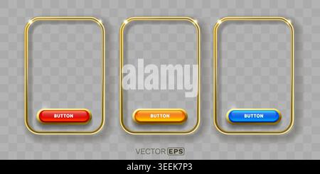 Elegant Golden Frames with Buttons. Modern UIUX Elements for Web and App Design, perfect for interfaces. Vector illustration. Stock Vector