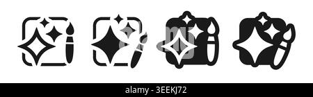 Icons for improvement photo using AI sparkle set. Image generation. Drawing with Artificial intelligence symbols stars magic glitter effects starburst signs. Machine learning symbols app design vector Stock Vector