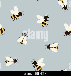 honey bee seamless pattern, nature, beekeeping and pollination background - vector illustration Stock Vector