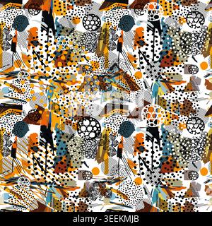 Abstract seamless background with blots and spots. Hand drawn. Not AI, vector illustration. Stock Vector