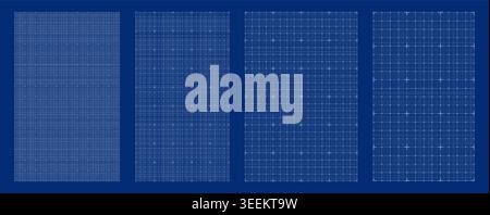 Blueprint grid set Cross micro geometry, four scale variations. Wide medium dense micro spacing comparison, engineering layouts dashboards notebook pages interface planning systems technology graphics Stock Vector