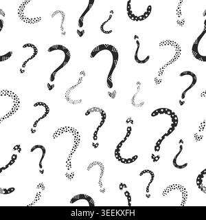 Black monochrome question mark seamless pattern. Decorative punctuation mark and FAQ vector backdrop with dots and stars Stock Vector